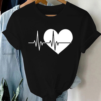 Lufi piros szívmintás női póló rövid ujjú, nyakú, bő női póló női póló felsők Ruhák Camisetas Mujer