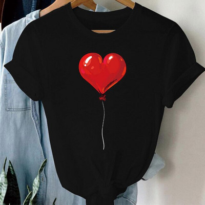 Lufi piros szívmintás női póló rövid ujjú, nyakú, bő női póló női póló felsők Ruhák Camisetas Mujer