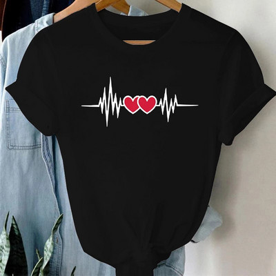 Lufi piros szívmintás női póló rövid ujjú, nyakú, bő női póló női póló felsők Ruhák Camisetas Mujer