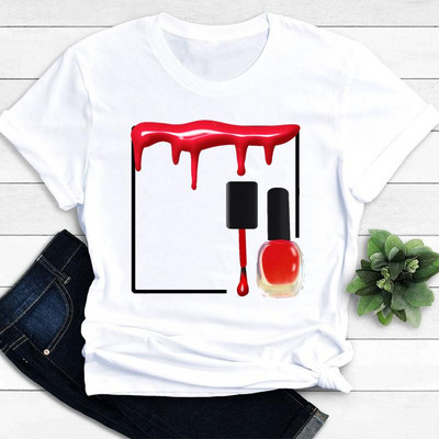 Női pólók Nail Art Szép tavaszi rövid ujjú női divat alkalmi ruházat rajzfilm ruhák női póló grafikus póló