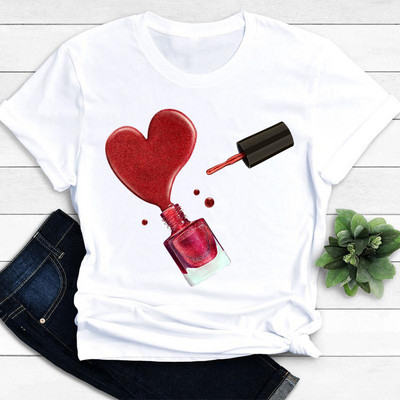 Női pólók Nail Art Szép tavaszi rövid ujjú női divat alkalmi ruházat rajzfilm ruhák női póló grafikus póló