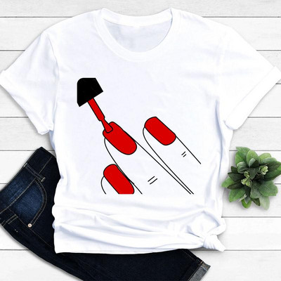 Női pólók Nail Art Szép tavaszi rövid ujjú női divat alkalmi ruházat rajzfilm ruhák női póló grafikus póló