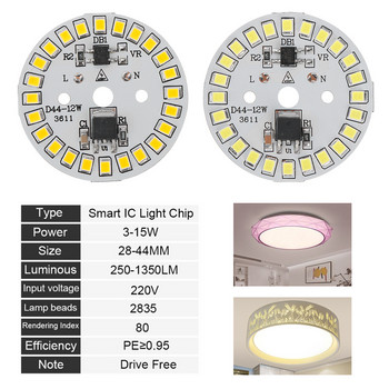 Направи си сам 15W 12W 9W 7W 5W 3W светлинен чип Топла бяла LED крушка Лампа AC220V вход Smart IC LED Bean за крушка SMD