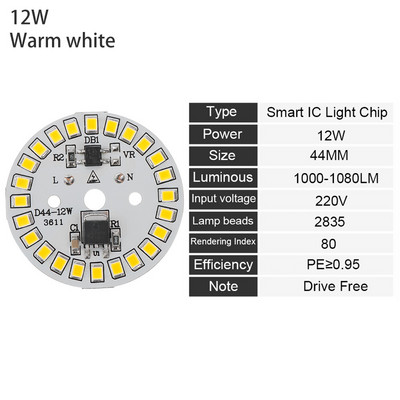 DIY 15W 12W 9W 7W 5W 3W Light Chip meleg fehér LED izzólámpa AC220V bemenet Smart IC LED bab izzóhoz SMD