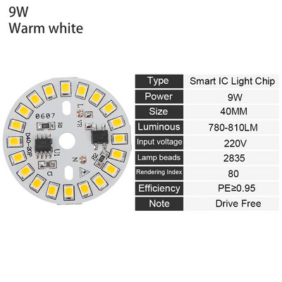DIY 15W 12W 9W 7W 5W 3W Light Chip meleg fehér LED izzólámpa AC220V bemenet Smart IC LED bab izzóhoz SMD