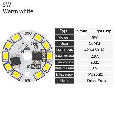DIY 15W 12W 9W 7W 5W 3W Light Chip meleg fehér LED izzólámpa AC220V bemenet Smart IC LED bab izzóhoz SMD