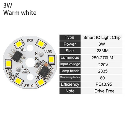 DIY 15W 12W 9W 7W 5W 3W Light Chip meleg fehér LED izzólámpa AC220V bemenet Smart IC LED bab izzóhoz SMD