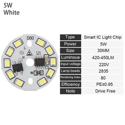 DIY 15W 12W 9W 7W 5W 3W Light Chip meleg fehér LED izzólámpa AC220V bemenet Smart IC LED bab izzóhoz SMD