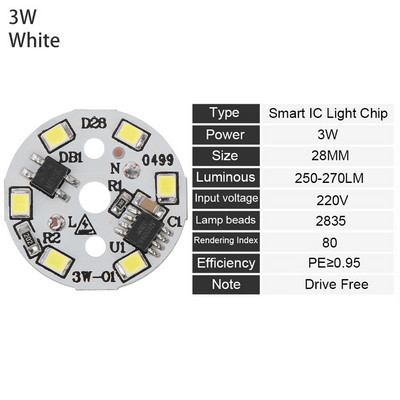 DIY 15W 12W 9W 7W 5W 3W Light Chip meleg fehér LED izzólámpa AC220V bemenet Smart IC LED bab izzóhoz SMD