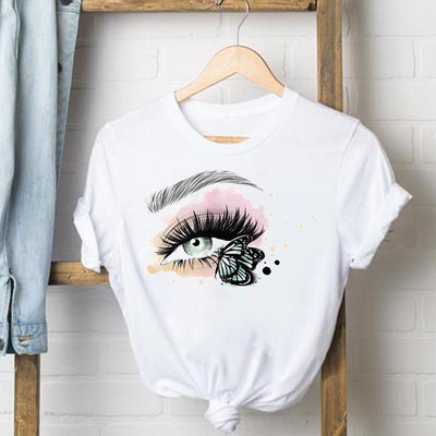 Letter Nail Art Édes póló Női Ruhák Női T Női Felső Rövid ujjú Alkalmi divat Póló Nyári Grafikus pólók