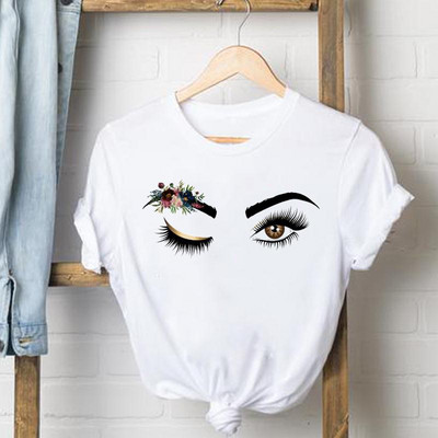 Letter Nail Art Édes póló Női Ruhák Női T Női Felső Rövid ujjú Alkalmi divat Póló Nyári Grafikus pólók