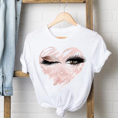 Letter Nail Art Édes póló Női Ruhák Női T Női Felső Rövid ujjú Alkalmi divat Póló Nyári Grafikus pólók
