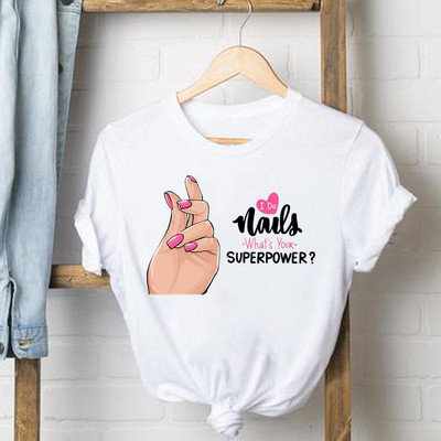 Letter Nail Art Édes póló Női Ruhák Női T Női Felső Rövid ujjú Alkalmi divat Póló Nyári Grafikus pólók