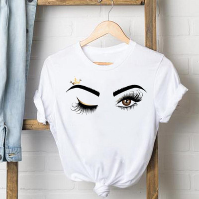 Letter Nail Art Édes póló Női Ruhák Női T Női Felső Rövid ujjú Alkalmi divat Póló Nyári Grafikus pólók