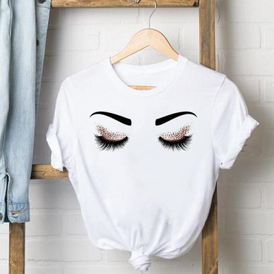 Letter Nail Art Édes póló Női Ruhák Női T Női Felső Rövid ujjú Alkalmi divat Póló Nyári Grafikus pólók