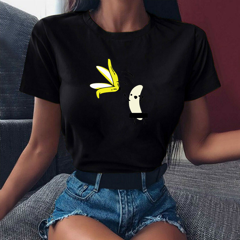 Tricou Funny Fruits Moda femei Kawaii Banana Print Tricou alb Harajuku Tricou cu mâneci scurte Topuri Tricou Femeie Tricou