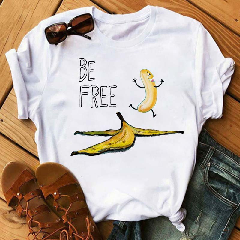 Tricou Funny Fruits Moda femei Kawaii Banana Print Tricou alb Harajuku Tricou cu mâneci scurte Topuri Tricou Femeie Tricou