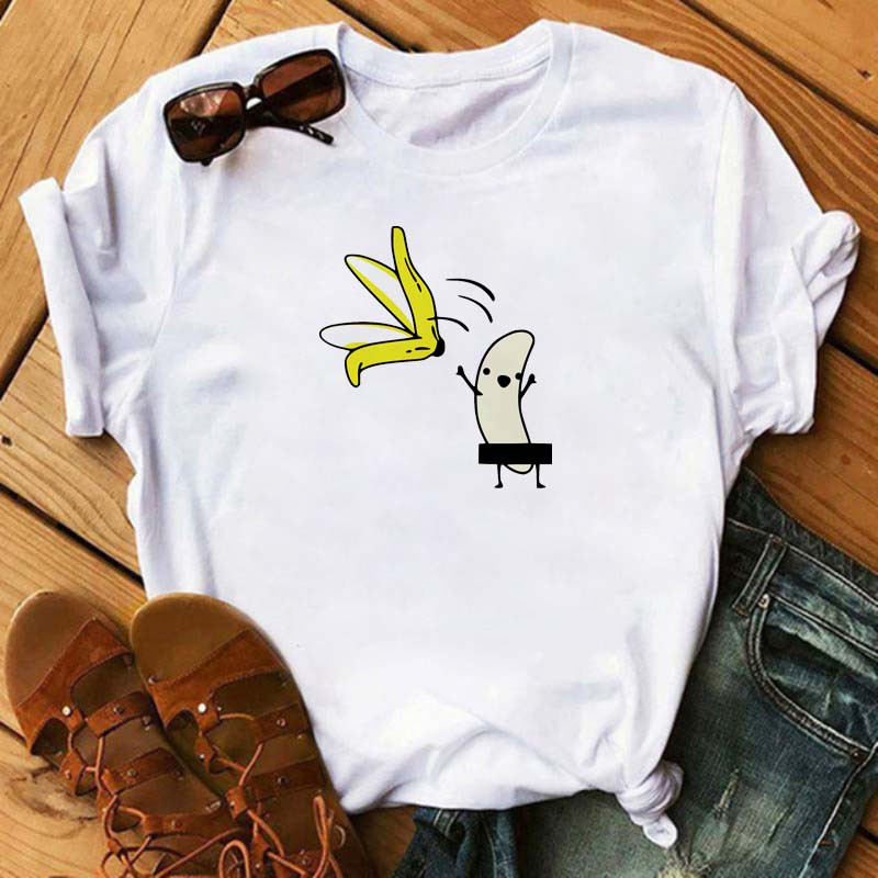 Tricou Funny Fruits Moda femei Kawaii Banana Print Tricou alb Harajuku Tricou cu mâneci scurte Topuri Tricou Femeie Tricou