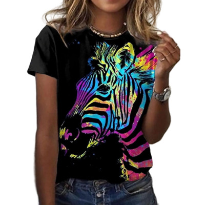 Újdonság Zebra Elefánt Művészet Pillangó 3D Nyomtatás T-shirt Női Harajuku Nyári Színes Gyönyörű Rövid ujjú Divat Felsők