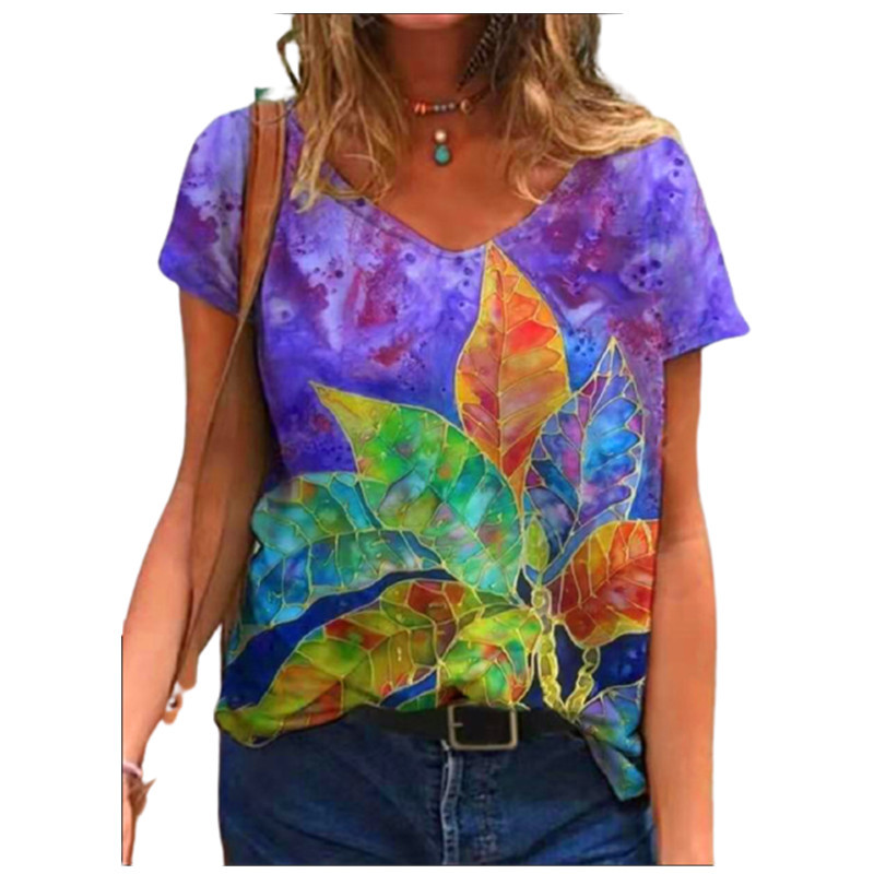 Tricou cu imprimeu abstract 3D pentru femei, vara 2021, nou ocazional, tricou cu mânecă scurtă, cu decolteu în V, la modă pentru femei, îmbrăcăminte de stradă, topuri supradimensionate, dimensiune