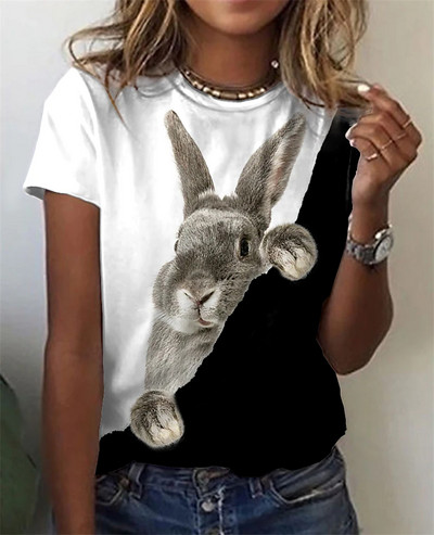 Γυναικείο μπλουζάκι Animal Cute Rabbit Print Κοντομάνικα Λουλούδια Πασχαλινά Casual Holiday Basic Πολύχρωμο κανονικό μπλουζάκι με στρογγυλή λαιμόκοψη