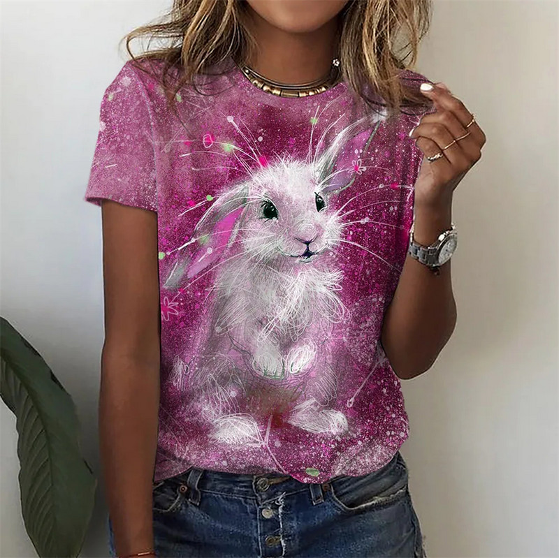 Naiste T-särk Animal Cute Rabbit Print Lühikeste varrukatega Lilled Lihavõtted Casual Holiday Basic Mitmevärviline Ümarkaelus Tavaline top