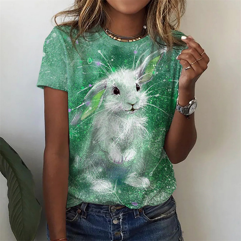 Naiste T-särk Animal Cute Rabbit Print Lühikeste varrukatega Lilled Lihavõtted Casual Holiday Basic Mitmevärviline Ümarkaelus Tavaline top