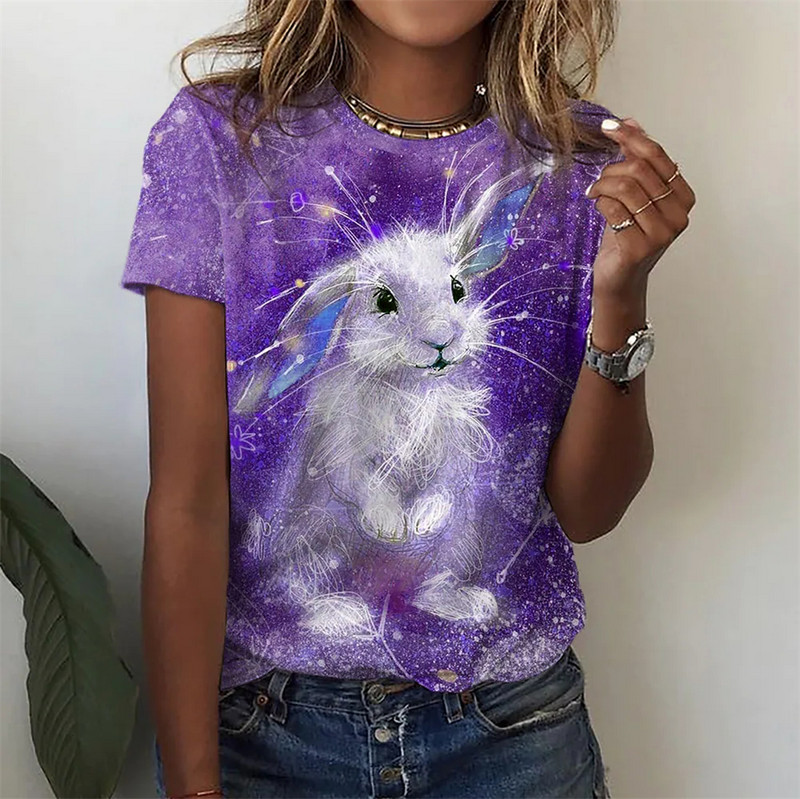 Naiste T-särk Animal Cute Rabbit Print Lühikeste varrukatega Lilled Lihavõtted Casual Holiday Basic Mitmevärviline Ümarkaelus Tavaline top