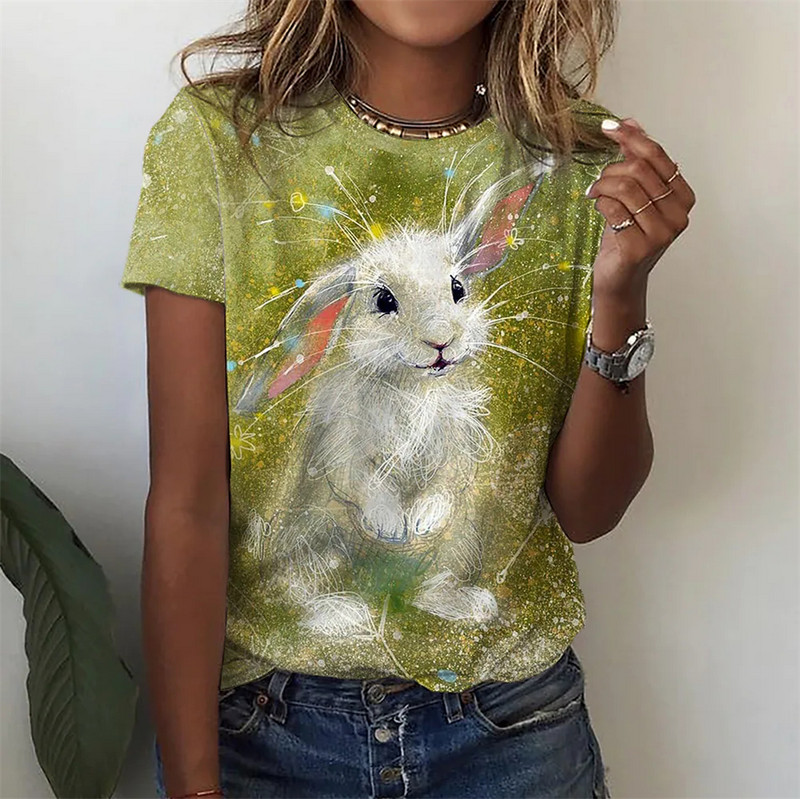 Naiste T-särk Animal Cute Rabbit Print Lühikeste varrukatega Lilled Lihavõtted Casual Holiday Basic Mitmevärviline Ümarkaelus Tavaline top