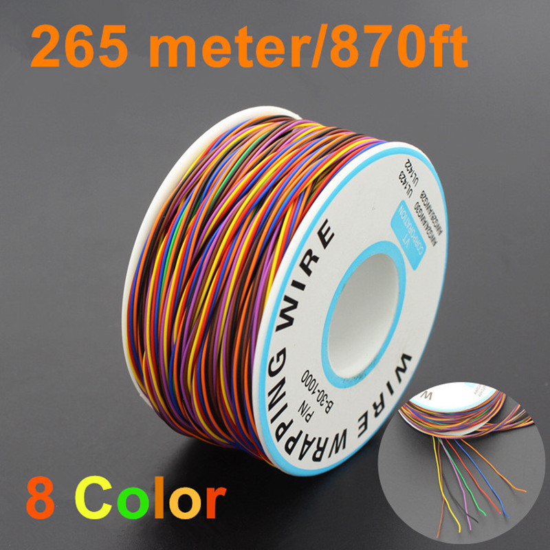 30AWG 0,5mm PCB lendav hüppaja traat OK joon Mähis Painduv isolatsioon tinatatud 250meetrine 820FT üksikjuht