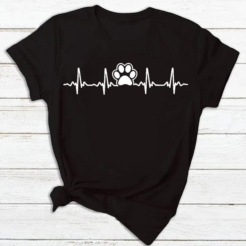 Maycaur sievietēm suņu ķepu sirds apdruka T-krekli vasaras apģērbi karikatūra modes topi ar īsām piedurknēm O veida kakla Tkrekls sievietēm ar grafisku apdruku T