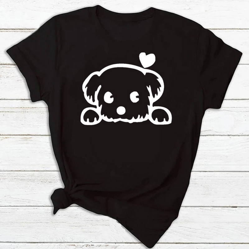 Maycaur sievietēm suņu ķepu sirds apdruka T-krekli vasaras apģērbi karikatūra modes topi ar īsām piedurknēm O veida kakla Tkrekls sievietēm ar grafisku apdruku T