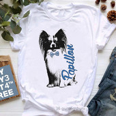 Színes Papillon Dog Animal Print póló Girls Lover Gift póló Femme Harajuku Kawaii ruhák Vicces fehér női póló