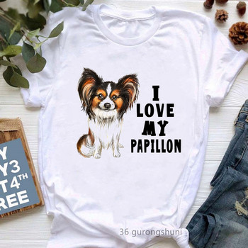 Πολύχρωμο Papillon Dog Animal Print Tshirt Girls Lover T-shirt δώρο Femme Harajuku Kawaii Ρούχα Αστείο λευκό γυναικείο μπλουζάκι