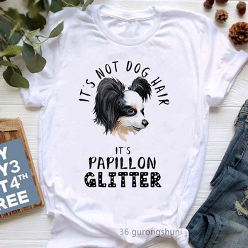 Πολύχρωμο Papillon Dog Animal Print Tshirt Girls Lover T-shirt δώρο Femme Harajuku Kawaii Ρούχα Αστείο λευκό γυναικείο μπλουζάκι