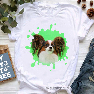Színes Papillon Dog Animal Print póló Girls Lover Gift póló Femme Harajuku Kawaii ruhák Vicces fehér női póló