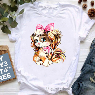 Színes Papillon Dog Animal Print póló Girls Lover Gift póló Femme Harajuku Kawaii ruhák Vicces fehér női póló