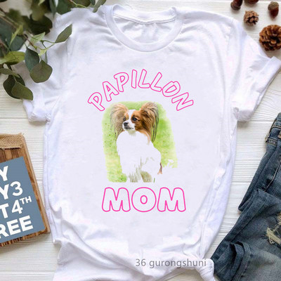 Színes Papillon Dog Animal Print póló Girls Lover Gift póló Femme Harajuku Kawaii ruhák Vicces fehér női póló