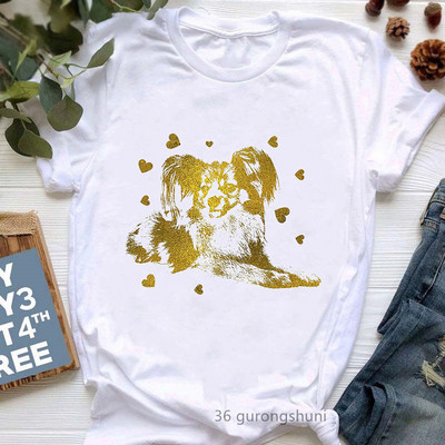 Színes Papillon Dog Animal Print póló Girls Lover Gift póló Femme Harajuku Kawaii ruhák Vicces fehér női póló