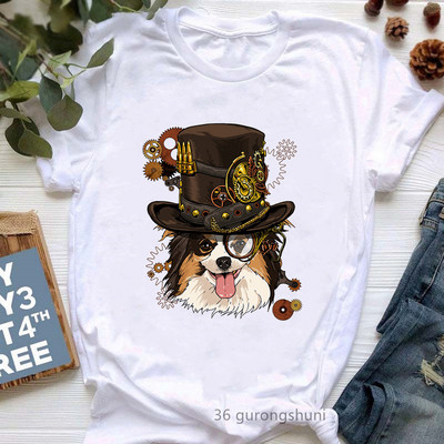 Színes Papillon Dog Animal Print póló Girls Lover Gift póló Femme Harajuku Kawaii ruhák Vicces fehér női póló