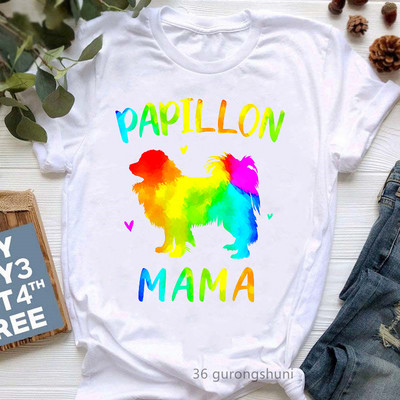 Színes Papillon Dog Animal Print póló Girls Lover Gift póló Femme Harajuku Kawaii ruhák Vicces fehér női póló