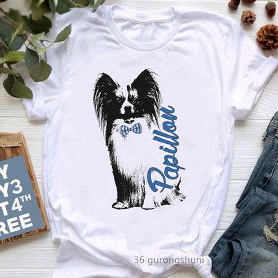 Színes Papillon Dog Animal Print póló Girls Lover Gift póló Femme Harajuku Kawaii ruhák Vicces fehér női póló