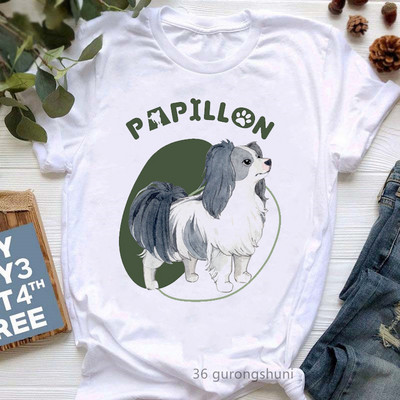 Színes Papillon Dog Animal Print póló Girls Lover Gift póló Femme Harajuku Kawaii ruhák Vicces fehér női póló