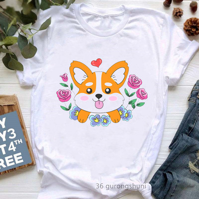 Színes Papillon Dog Animal Print póló Girls Lover Gift póló Femme Harajuku Kawaii ruhák Vicces fehér női póló