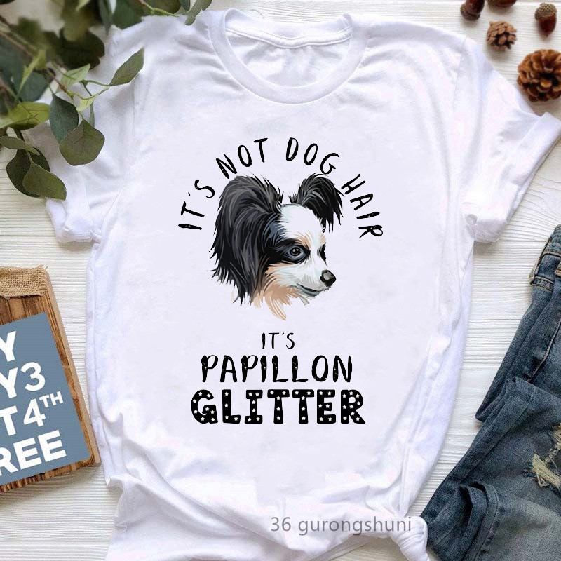 Πολύχρωμο Papillon Dog Animal Print Tshirt Girls Lover T-shirt δώρο Femme Harajuku Kawaii Ρούχα Αστείο λευκό γυναικείο μπλουζάκι