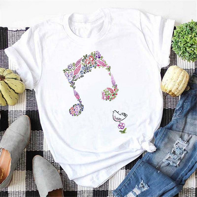 Új Kawaii Music Note nyomtatott póló női csípő nyári rövid ujjú póló Női divat Harajuku fehér felsők póló pólók