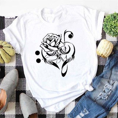 Új Kawaii Music Note nyomtatott póló női csípő nyári rövid ujjú póló Női divat Harajuku fehér felsők póló pólók