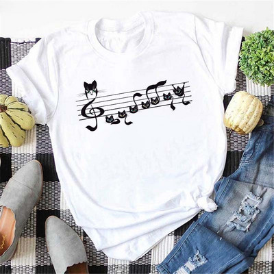 Új Kawaii Music Note nyomtatott póló női csípő nyári rövid ujjú póló Női divat Harajuku fehér felsők póló pólók