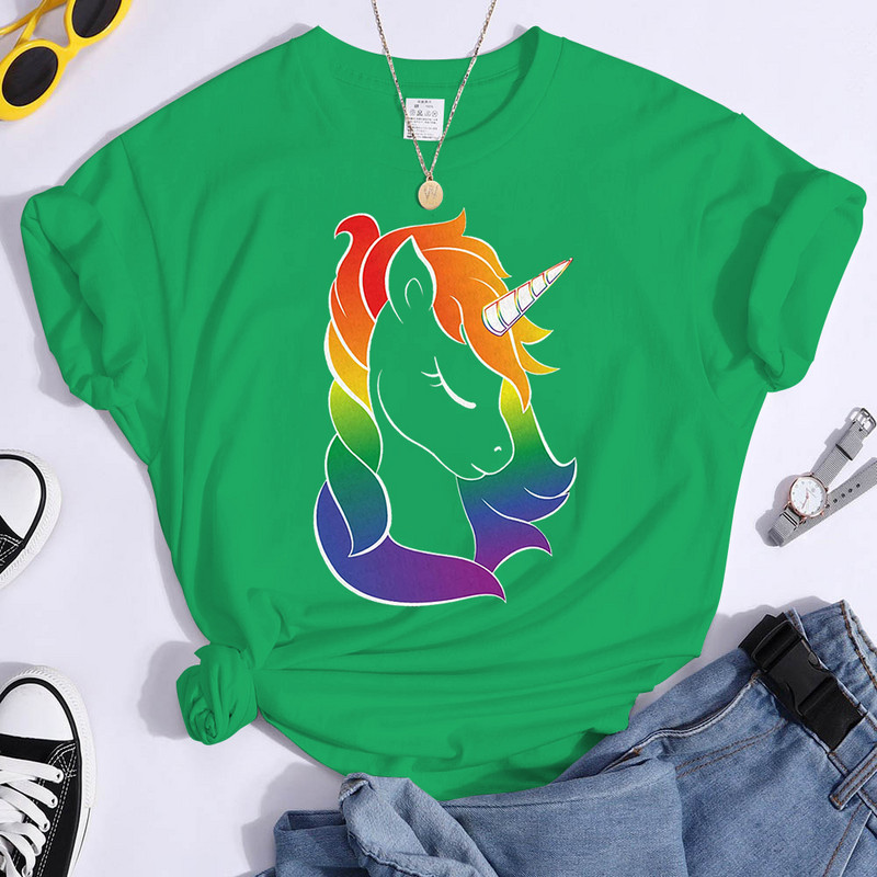 Tricou Unicorn Pride Tricouri estetice pentru femei Haine Lgbt Imprimare curcubeu Kawaii Tricouri amuzante pentru femei Topuri Camiseta