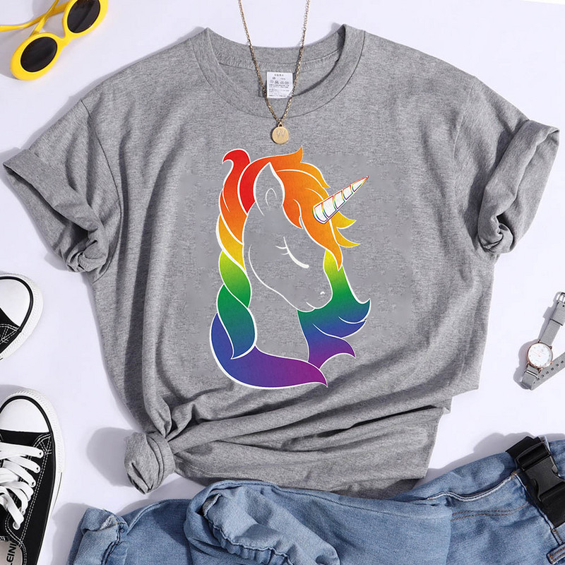 Tricou Unicorn Pride Tricouri estetice pentru femei Haine Lgbt Imprimare curcubeu Kawaii Tricouri amuzante pentru femei Topuri Camiseta